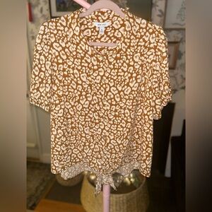 Nine West Tan and White Animal Patterned Blouse